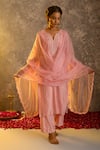 Buy_Glittire by Sakshi Verma_Pink Silk Chanderi Embroidered Pearl And Resham Work Kurta Palazzo Set _at_Aza_Fashions