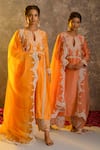 Glittire by Sakshi Verma_Yellow Silk Chanderi Embroidered Dori Kurta Palazzo Set _Online_at_Aza_Fashions