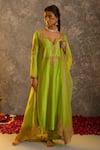 Buy_Glittire by Sakshi Verma_Green Silk Chanderi Embroidered Zari Dori Work Kurta Palazzo Set  _at_Aza_Fashions