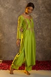 Shop_Glittire by Sakshi Verma_Green Silk Chanderi Embroidered Zari Dori Work Kurta Palazzo Set  _at_Aza_Fashions