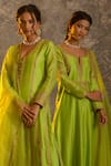 Glittire by Sakshi Verma_Green Silk Chanderi Embroidered Zari Dori Work Kurta Palazzo Set  _Online_at_Aza_Fashions