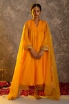 Buy_Glittire by Sakshi Verma_Yellow Silk Chanderi Embroidered Zari And Kaalidar Kurta Palazzo Set  _at_Aza_Fashions