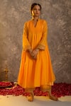 Shop_Glittire by Sakshi Verma_Yellow Silk Chanderi Embroidered Zari And Kaalidar Kurta Palazzo Set  _at_Aza_Fashions