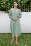 Buy_Ayaka_Green Dress 100% Silk Organza, Inner Viscose Tabby Hand Embroidered Gathered _at_Aza_Fashions