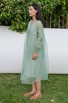 Ayaka_Green Dress 100% Silk Organza, Inner Viscose Tabby Hand Embroidered Gathered _Online_at_Aza_Fashions