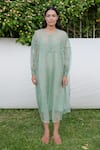 Buy_Ayaka_Green Dress 100% Silk Organza, Inner Viscose Tabby Hand Embroidered Gathered _Online_at_Aza_Fashions