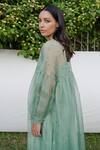 Shop_Ayaka_Green Dress 100% Silk Organza, Inner Viscose Tabby Hand Embroidered Gathered _Online_at_Aza_Fashions