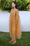 Ayaka_Yellow Dress 100% Silk Organza, Inner Viscose Tabby Hand Embroidered Round  _Online_at_Aza_Fashions