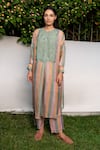 Buy_Ayaka_Green 100% Silk Organza Embroidered Hand Striped Long Tunic  _at_Aza_Fashions