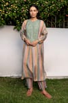 Buy_Ayaka_Green 100% Silk Organza Embroidered Hand Striped Long Tunic  _Online_at_Aza_Fashions