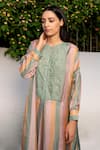 Shop_Ayaka_Green 100% Silk Organza Embroidered Hand Striped Long Tunic  _Online_at_Aza_Fashions