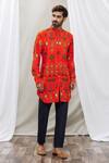 Ankur J_Orange Cotton Silk Printed Floral Kurta Set _Online_at_Aza_Fashions