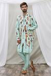 Buy_Ankur J_Blue Cotton Silk Floral Printed Waistcoat And Kurta Set _at_Aza_Fashions