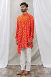 Ankur J_Maroon Cotton Satin Printed Geometric Kurta Set _Online_at_Aza_Fashions