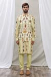 Ankur J_Green Cotton Silk Floral, Paisley Printed Waistcoat And Kurta Set _Online_at_Aza_Fashions