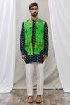 Ankur J_Green Cotton Silk Printed Waistcoat And Kurta Set_Online_at_Aza_Fashions