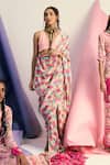 Shop_Limerick By Abirr N' Nanki_Pink Crepe Scallop Printed Pre-draped Saree_at_Aza_Fashions