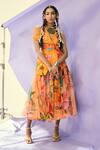 Buy_Limerick by Abirr N' Nanki_Orange Organza Printed Floral Motifs Skirt _at_Aza_Fashions