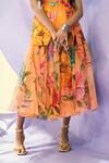 Shop_Limerick by Abirr N' Nanki_Orange Organza Printed Floral Motifs Skirt _at_Aza_Fashions