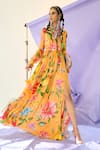 Buy_Limerick by Abirr N' Nanki_Orange Crepe Floral Print Wrap Dress_at_Aza_Fashions