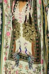 Shop_Limerick By Abirr N' Nanki_Green Crepe Bird And Floral Motifs V Neck Peacock Print Kaftan _at_Aza_Fashions