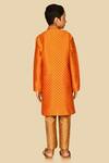 Shop_Banana Bee_Orange Dupion Raw Silk Printed Geometric Kurta Set_at_Aza_Fashions