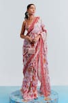 Buy_Mahima Mahajan_Pink Organza Satin Printed Floral Motifs Aisha Pre-stitched Saree With Blouse_at_Aza_Fashions