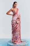 Mahima Mahajan_Pink Organza Satin Printed Floral Motifs Aisha Pre-stitched Saree With Blouse _Online_at_Aza_Fashions