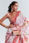 Mahima Mahajan_Pink Organza Satin Printed Floral Motifs Aisha Pre-stitched Saree With Blouse_at_Aza_Fashions