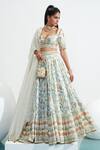 Buy_Mahima Mahajan_Ivory Chanderi Silk Printed Floral Motifs Plunge Sweetheart Laila Lehenga Set_at_Aza_Fashions