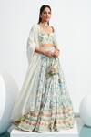 Mahima Mahajan_Ivory Chanderi Silk Printed Floral Motifs Plunge Sweetheart Laila Lehenga Set_Online_at_Aza_Fashions