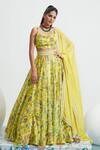 Buy_Mahima Mahajan_Yellow Organza, Satin Organza, Shantoon Daniya Botanical Print Lehenga Set_at_Aza_Fashions