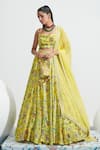 Shop_Mahima Mahajan_Yellow Organza, Satin Organza, Shantoon Daniya Botanical Print Lehenga Set_at_Aza_Fashions