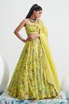 Mahima Mahajan_Yellow Organza, Satin Organza, Shantoon Daniya Botanical Print Lehenga Set_Online_at_Aza_Fashions