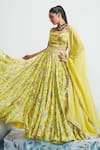 Buy_Mahima Mahajan_Yellow Organza, Satin Organza, Shantoon Daniya Botanical Print Lehenga Set_Online_at_Aza_Fashions