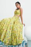 Shop_Mahima Mahajan_Yellow Organza, Satin Organza, Shantoon Daniya Botanical Print Lehenga Set_Online_at_Aza_Fashions