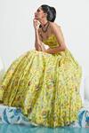 Mahima Mahajan_Yellow Organza, Satin Organza, Shantoon Daniya Botanical Print Lehenga Set_at_Aza_Fashions