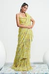 Mahima Mahajan_Yellow Georgette Printed Floral Habiba Pre-stitched Ruffle Saree With Blouse _Online_at_Aza_Fashions