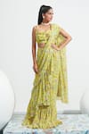 Buy_Mahima Mahajan_Yellow Georgette Printed Floral Habiba Pre-stitched Ruffle Saree With Blouse _Online_at_Aza_Fashions