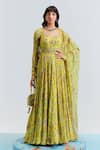 Buy_Mahima Mahajan_Yellow Georgette Printed Floral Motifs Scoop Neck Haina Anarkali With Dupatta _at_Aza_Fashions