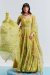 Buy_Mahima Mahajan_Yellow Georgette Printed Floral Motifs Scoop Neck Haina Anarkali With Dupatta _Online_at_Aza_Fashions