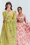 Shop_Mahima Mahajan_Yellow Georgette Printed Floral Motifs Scoop Neck Haina Anarkali With Dupatta _Online_at_Aza_Fashions