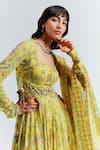 Shop_Mahima Mahajan_Yellow Georgette Printed Floral Motifs Scoop Neck Haina Anarkali With Dupatta _at_Aza_Fashions