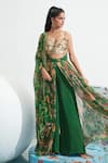 Mahima Mahajan_Green Georgette Embellished Coin Sweetheart Sahar Floral Print Draped Pant Set _Online_at_Aza_Fashions