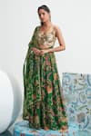 Buy_Mahima Mahajan_Green Georgette Embellished Coin Sweetheart Sahar Floral Print Draped Pant Set _Online_at_Aza_Fashions