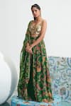 Shop_Mahima Mahajan_Green Georgette Embellished Coin Sweetheart Sahar Floral Print Draped Pant Set _Online_at_Aza_Fashions