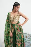 Mahima Mahajan_Green Georgette Embellished Coin Sweetheart Sahar Floral Print Draped Pant Set _at_Aza_Fashions