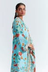 Mahima Mahajan_Blue Satin Organza Printed Floral Motifs Round Tahira Kurta Set _Online_at_Aza_Fashions