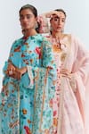 Buy_Mahima Mahajan_Blue Satin Organza Printed Floral Motifs Round Tahira Kurta Set _Online_at_Aza_Fashions