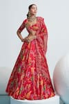 Buy_Mahima Mahajan_Red Satin Organza Embroidered Floral Motifs Tara Print Bridal Lehenga Set _at_Aza_Fashions